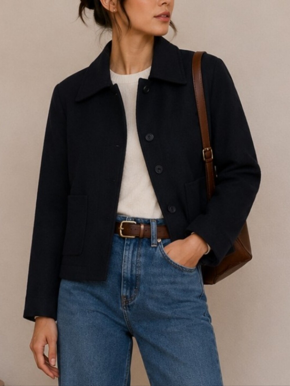 GAP Dark Navy Wool-Blend Pea Coat with Patch Pockets